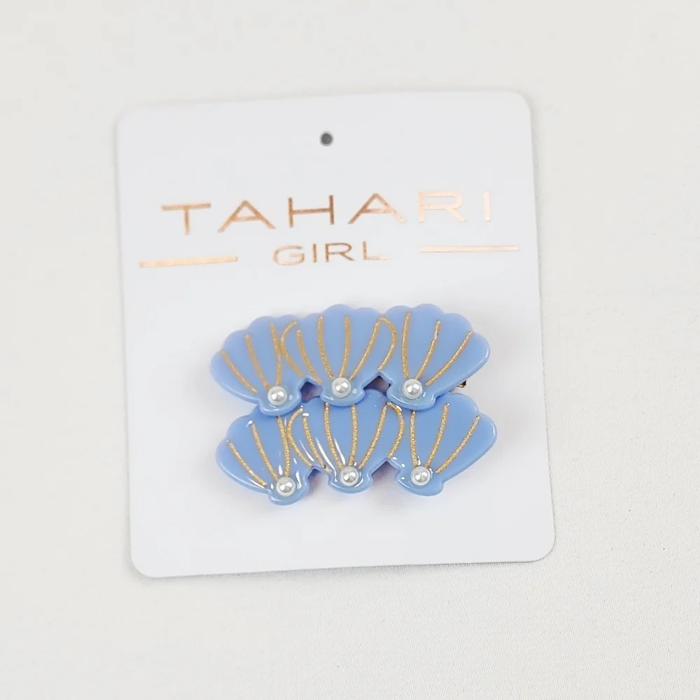Tahari Girl Blue and Gold Shell Hair Clip Hair Accessories
